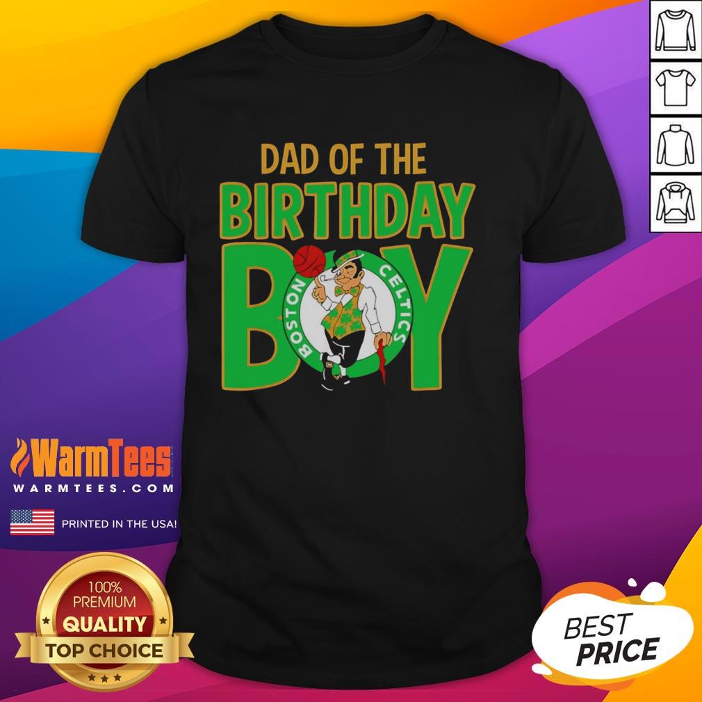 Official NBA Boston Celtics Dad of the Birthday Boy T-Shirt featuring team logo and festive design for Celtics fans.