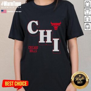 Official NBA Chicago Bulls angled logo on a stylish ladies tee, perfect for fans and casual wear.
