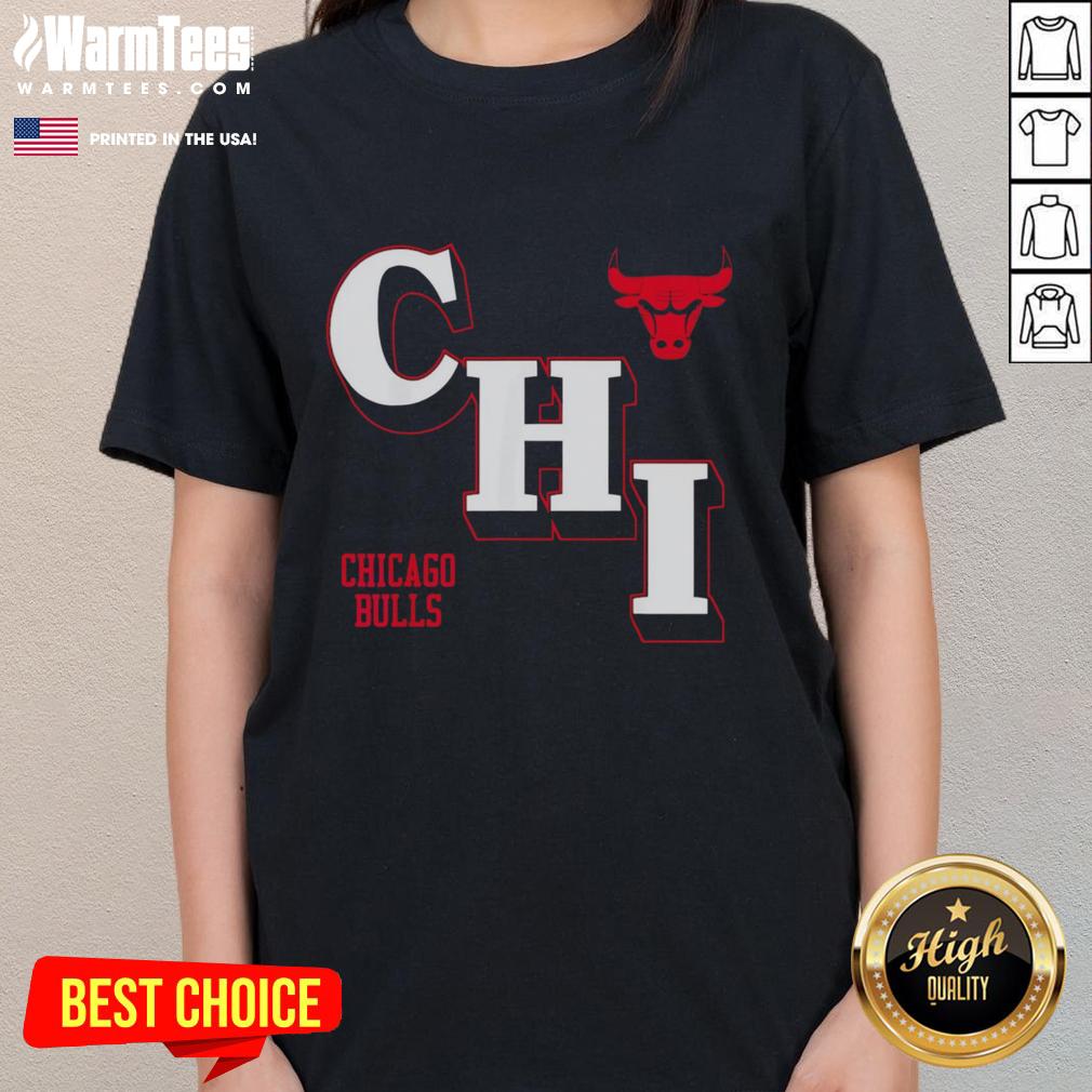Official NBA Chicago Bulls angled logo on a stylish ladies tee, perfect for fans and casual wear.