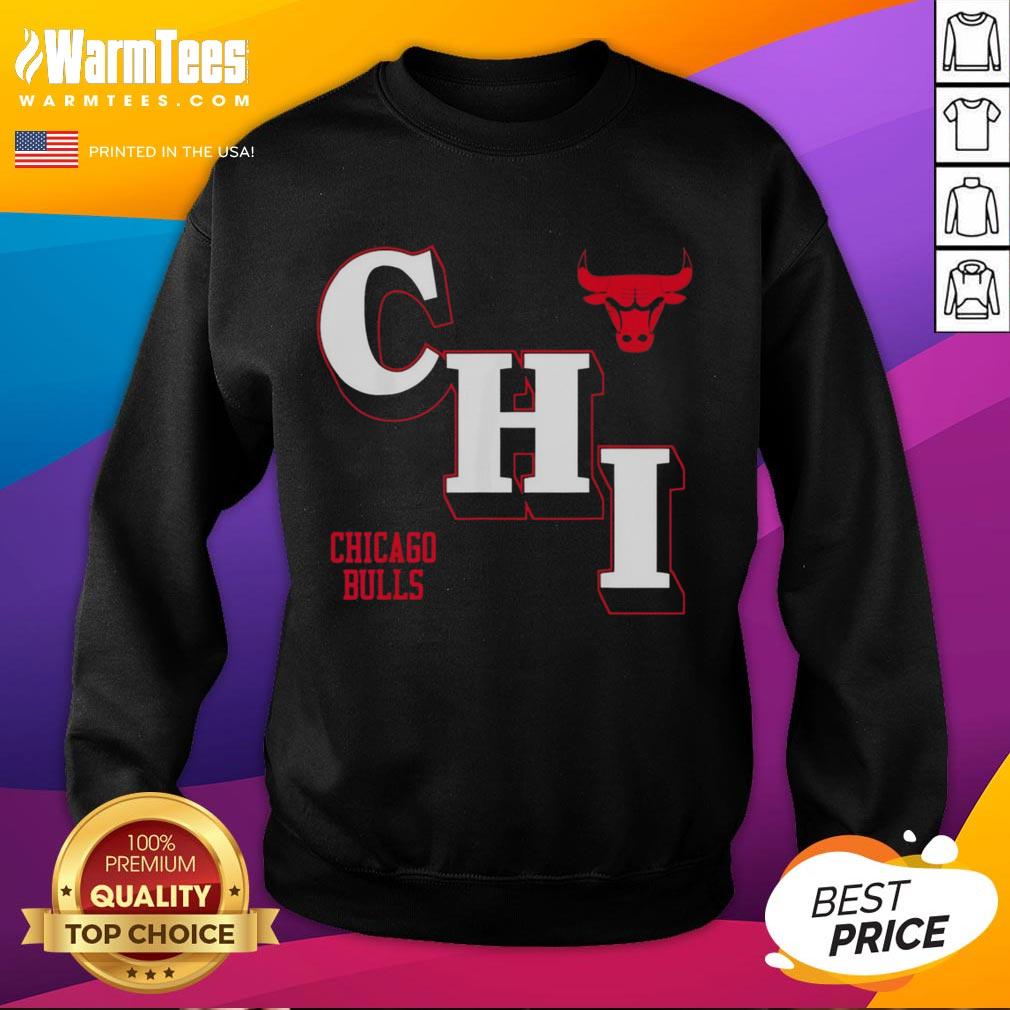 Alt Text: Official NBA Chicago Bulls angled logo sweatshirt featuring vibrant team colors and stylish design for fans.