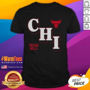 Official NBA Chicago Bulls angled logo t-shirt featuring the iconic bull logo on a stylish black background.