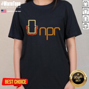 Official NPR 70s Mic Logo Ladies Tee featuring a vintage microphone design, perfect for NPR fans and retro style lovers.