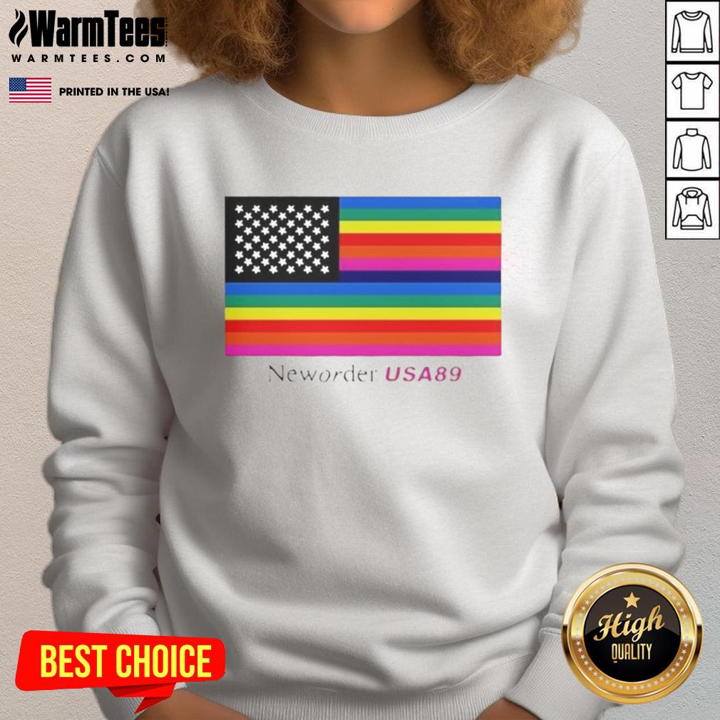 Official New Order USA '89 Flag Sweatshirt featuring vibrant design and classic fit for fans of the iconic band.