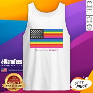 Official New Order USA 89 flag tank top featuring vibrant colors and stylish design for music festival enthusiasts.