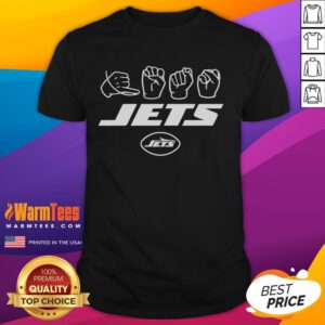Official New York Jets Football Homage Youth Love Sign Hand Signals T-Shirt featuring vibrant team colors and logo.