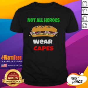 Official Not All Heroes Wear Capes Free DC Sub Sandwich T-Shirt featuring a fun superhero design and vibrant colors.