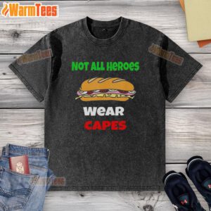 Official Not All Heroes Wear Capes Free DC Sub Sandwich Washed T-Shirt featuring a stylish design for comic fans.
