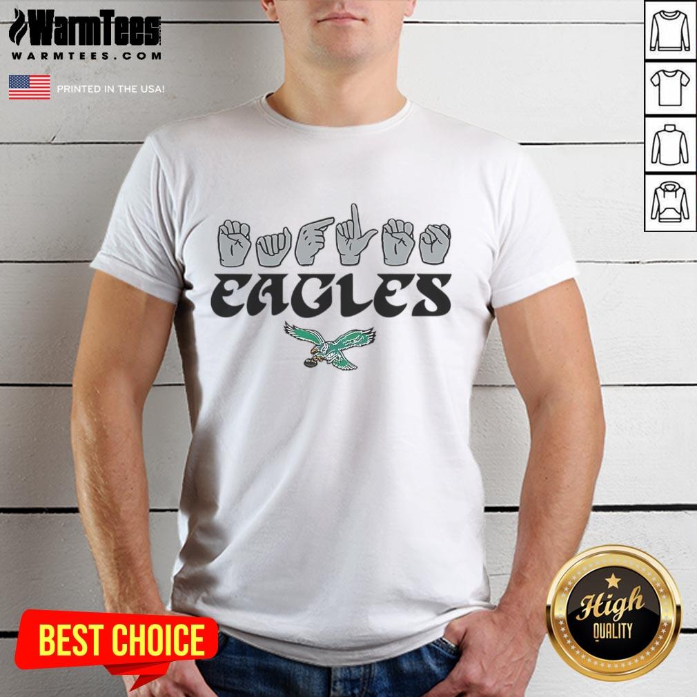 Official Philadelphia Eagles Football Homage Youth Love Sign T-Shirt featuring hand signals and team colors.