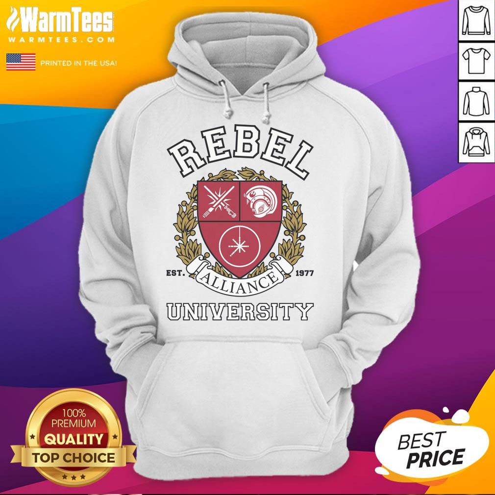 Official Rebel Alliance University Hoodie featuring logo and sleek design for fans of Star Wars merchandise.