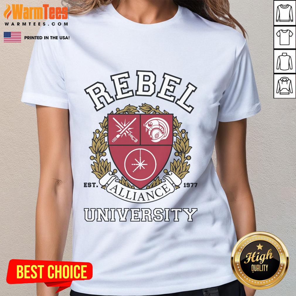Official Rebel Alliance University ladies tee featuring a stylish design perfect for fans and casual wear.