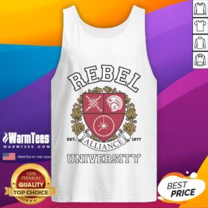 Official Rebel Alliance University tank top featuring a bold logo, perfect for fans of the Star Wars franchise.