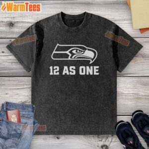 Official Seattle Seahawks 12 As One washed t-shirt featuring bold team graphics for fans and supporters.