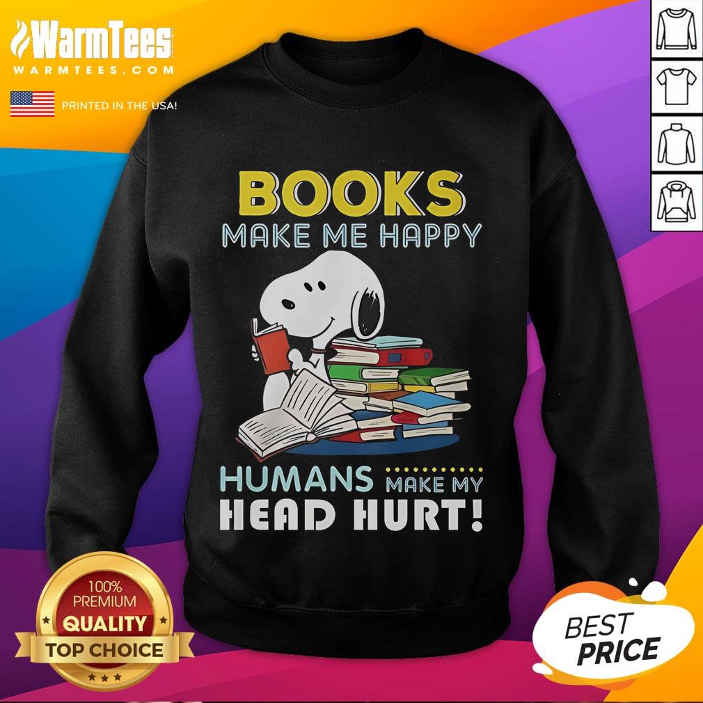 Official Snoopy Book Makes Me Happy sweatshirt featuring vibrant graphics and cozy design for Peanuts fans.