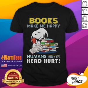 Official Snoopy Book Makes Me Happy T-Shirt featuring colorful Snoopy graphic, perfect for Peanuts fans and casual wear.