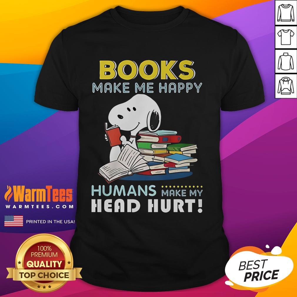 Official Snoopy Book Makes Me Happy T-Shirt featuring colorful Snoopy graphic, perfect for Peanuts fans and casual wear.