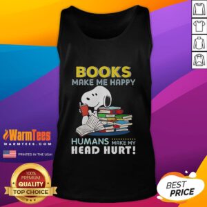 Official Snoopy Book Makes Me Happy tank top featuring a cheerful Snoopy graphic, perfect for casual wear and fans.