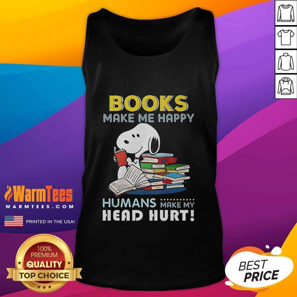 Official Snoopy Book Makes Me Happy tank top featuring a cheerful Snoopy graphic, perfect for casual wear and fans.