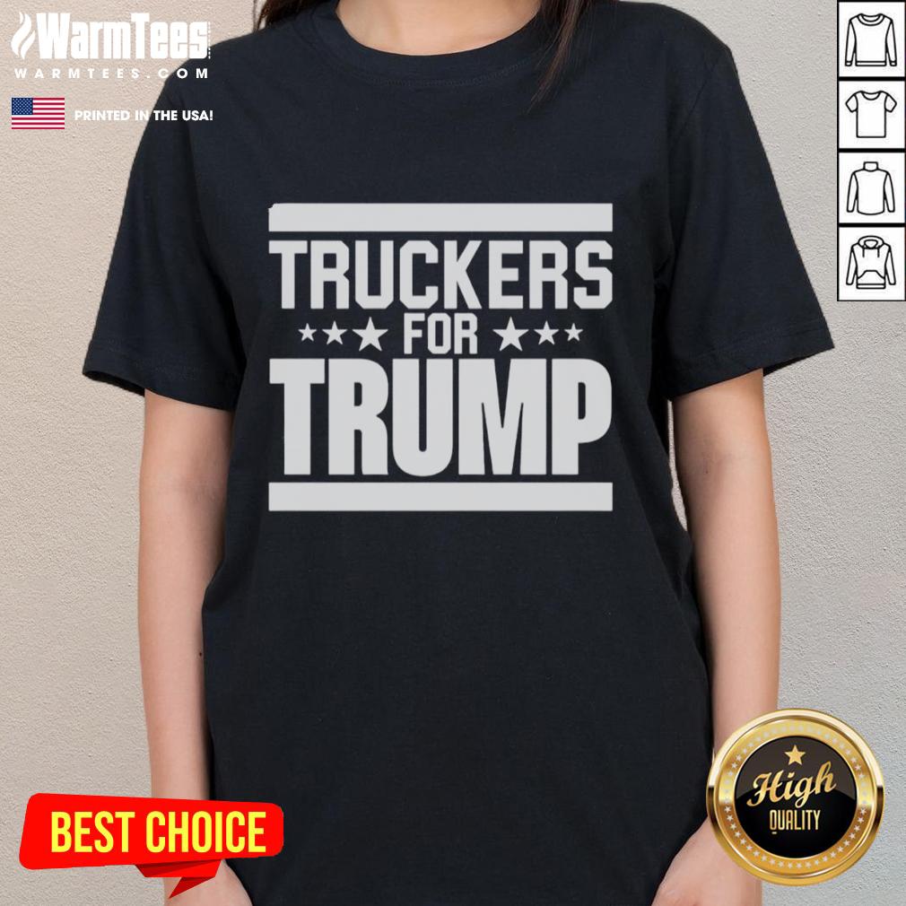 Alt Text: Official Truckers For Trump Ladies Tee featuring a bold design and vibrant colors, perfect for supporters.