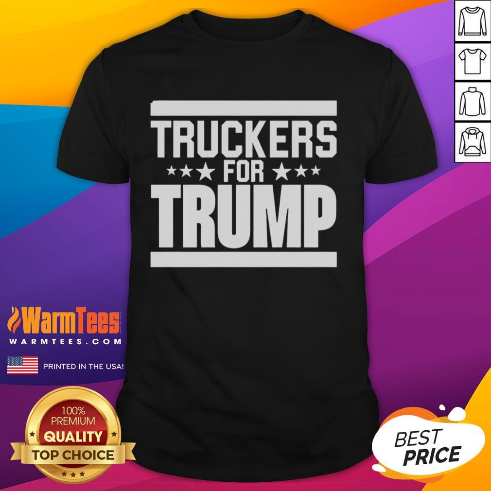Official Truckers For Trump T-Shirt featuring bold graphics and patriotic colors, perfect for supporters of the movement.