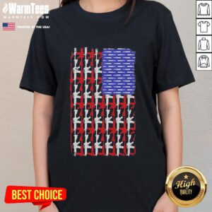 Alt Text: Official USA Guns and Bullets Flag Ladies Tee featuring a patriotic design perfect for gun enthusiasts.