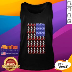 Alt Text: Official USA Guns and Bullets Flag Tank Top featuring a patriotic design with firearms and American flag elements.
