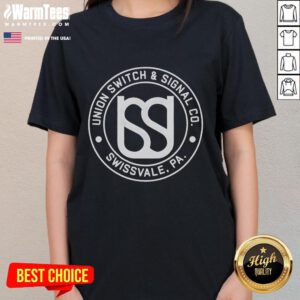 Official Union Switch and Signal Co logo on a stylish ladies tee, perfect for fans of railway heritage and memorabilia.