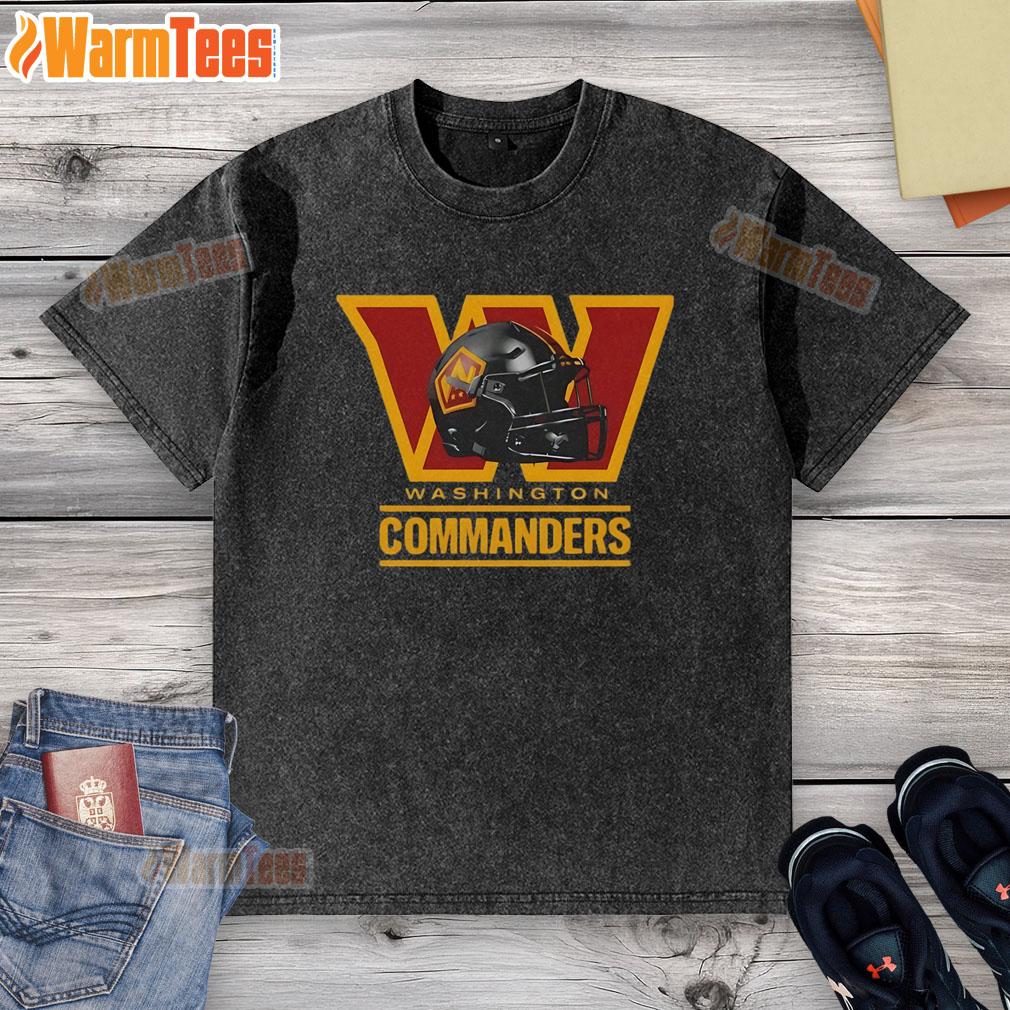 Alt Text: Official Washington Commanders football club helmet logo on a sport lover washed t-shirt, perfect for fans.