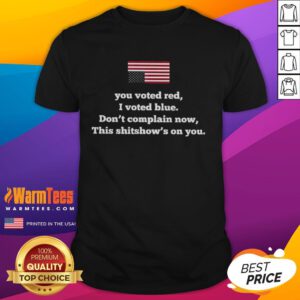 Original America T-shirt featuring 'You Vote Red I Vote Blue Dont Complain Now This Shitshows On You' design.