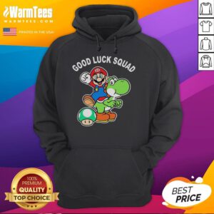 Original Good Luck Squad Super Mario Bros Hoodie featuring vibrant graphics and cozy design for gamers.