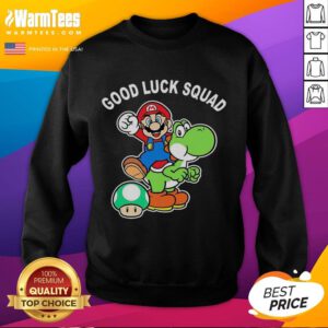Alt Text: Original Good Luck Squad Super Mario Bros sweatshirt featuring vibrant graphics and cozy design for gamers.