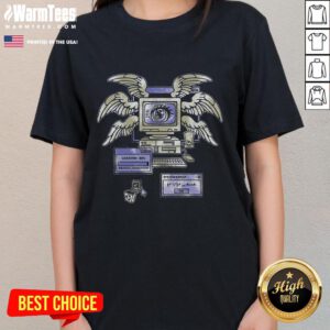 Premium Biblically Accurate angel-themed system error graphic on a retro ladies tee, perfect for unique fashion lovers.