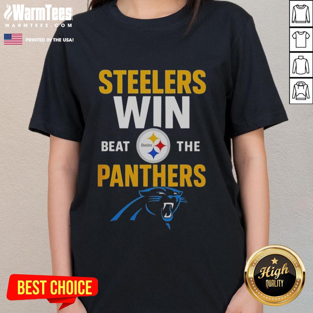 Premium Carolina Panthers Win vs Pittsburgh Steelers NFL 2025 cartoon ladies tee featuring vibrant team graphics.