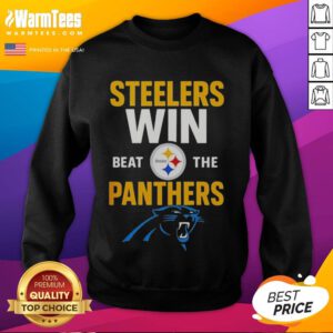 Premium Carolina Panthers Win cartoon sweatshirt celebrating victory over Pittsburgh Steelers NFL 2025.