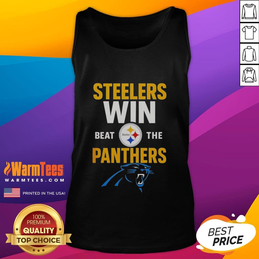 Alt Text: Premium Carolina Panthers Win cartoon tank top celebrating victory over Pittsburgh Steelers NFL 2025.