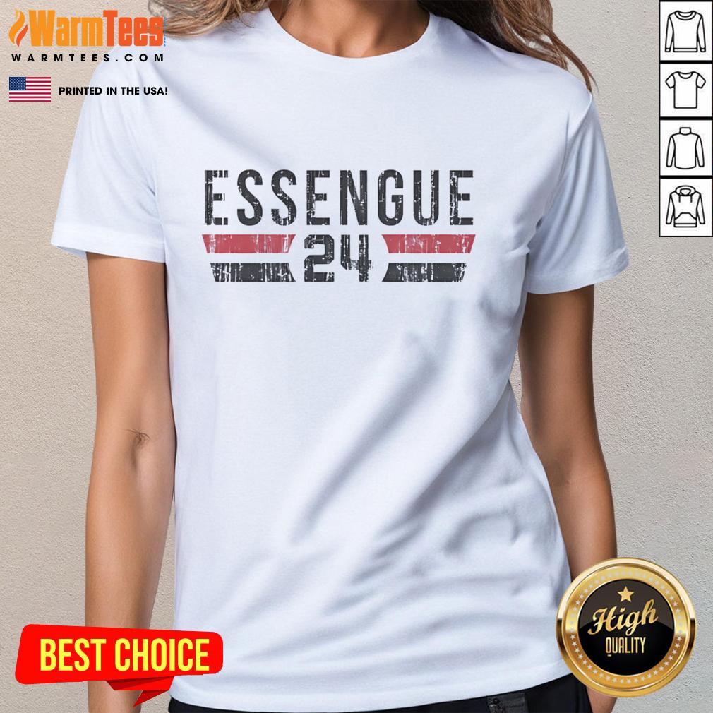 Premium Chicago Bulls Noa Essengue 24 Font Ladies Tee showcasing vibrant team colors and stylish design for fans.