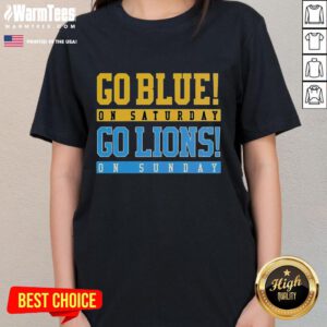 Premium Detroit Lions Football ladies tee in blue, perfect for game day excitement on Saturday and Sunday.