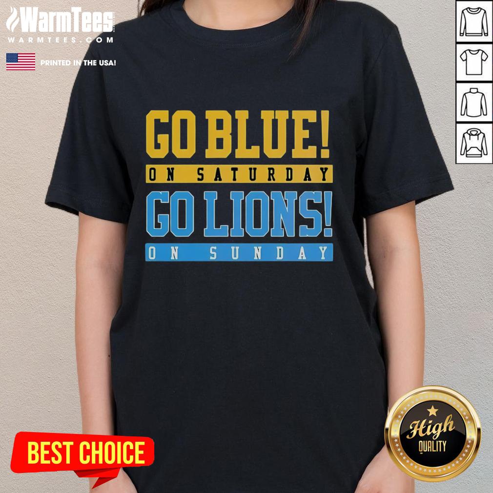 Premium Detroit Lions Football ladies tee in blue, perfect for game day excitement on Saturday and Sunday.