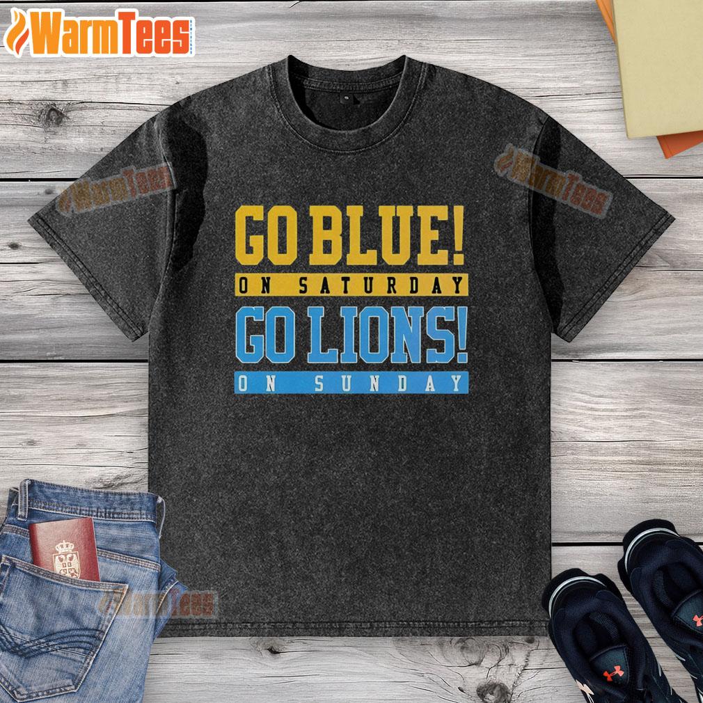 Premium Detroit Lions football washed t-shirt in blue, perfect for game day on Saturday and Sunday. Go Lions!