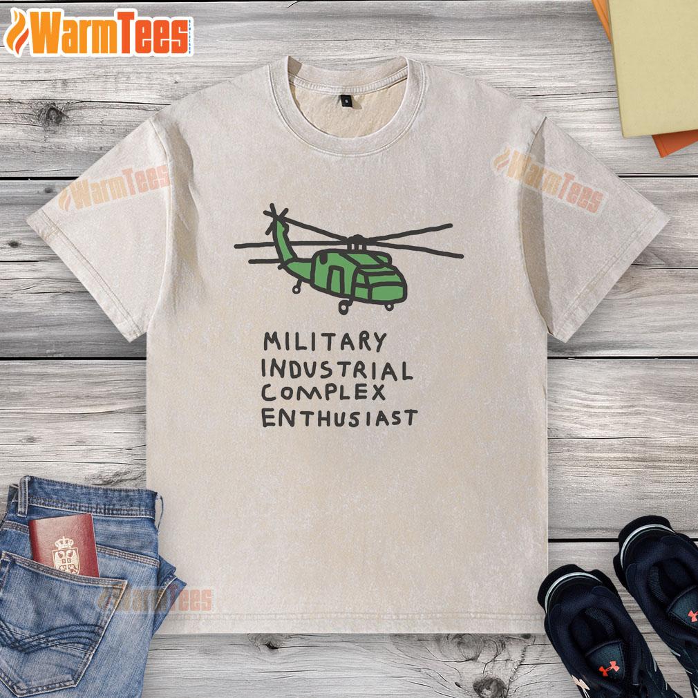 Premium helicopter military industrial complex enthusiast washed t-shirt showcasing stylish design and comfortable fit.