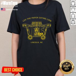 Premium Leo the Paper Eating Lion ladies tee featuring a vibrant lion graphic, perfect for animal lovers and unique fashion.