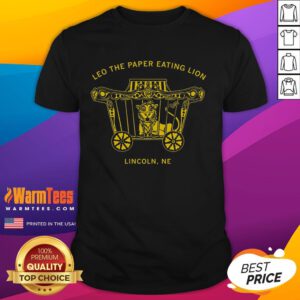 Premium Leo The Paper Eating Lion T-Shirt featuring a playful lion graphic, perfect for casual wear and animal lovers.