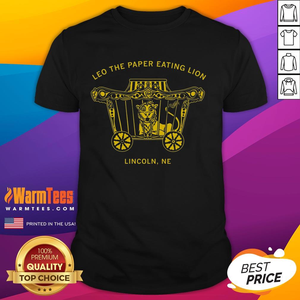 Premium Leo The Paper Eating Lion T-Shirt featuring a playful lion graphic, perfect for casual wear and animal lovers.