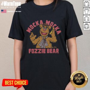 Alt Text: Premium Muppets Fozzie Bear Wocka Wocka ladies tee featuring vibrant colors and a fun design for fans.