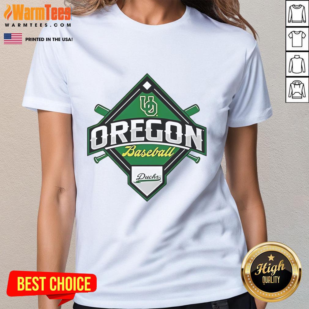 Premium Oregon Ducks White Big Ten Baseball Logo Ladies Tee featuring a stylish design for women fans.