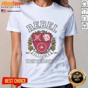 Premium Rebel Alliance University Ladies Tee featuring stylish design for fans of Star Wars and casual wear enthusiasts.