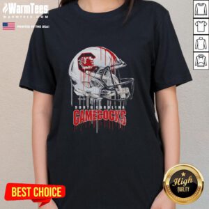 Premium South Carolina Gamecocks dripping football helmet ladies tee, perfect for game day and showcasing team spirit.