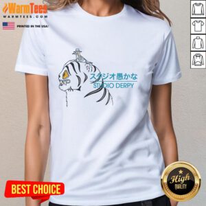 Alt Text: Premium Studio ladies tee featuring a playful Derpy Tiger and Sussie Magpie design, perfect for casual wear.