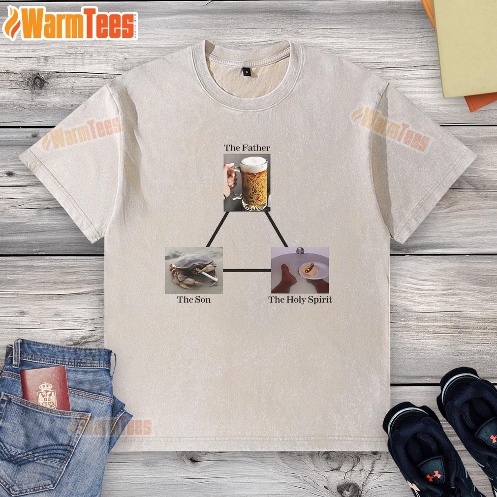 Premium 'The Father, The Son, The Holy Spirit' washed T-shirt featuring a stylish religious design, perfect for casual wear.