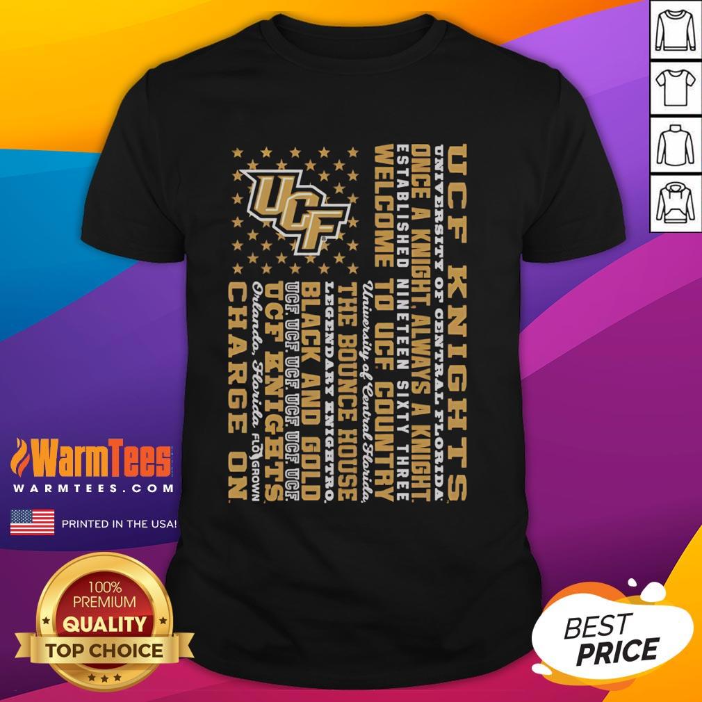 Alt Text: Premium UCF Knights University of Central Florida Once A Knight Always Knight T-Shirt in black with logo design.