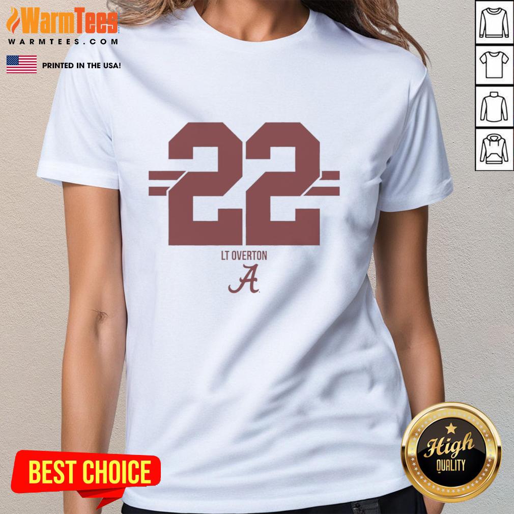 Top Alabama Crimson Tide Football LT Overton 22 Stripe Ladies Tee in vibrant team colors for stylish game day wear.